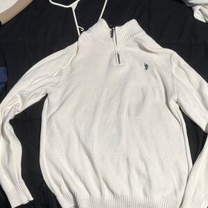 U.S. Polo Assn. White Zip-Up Sweater